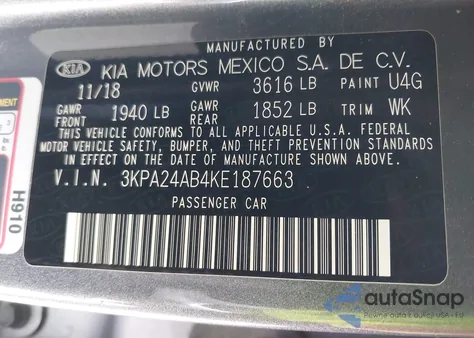 2019 Kia Rio S из США, поврежденный, VIN 3KPA24AB4KE187663